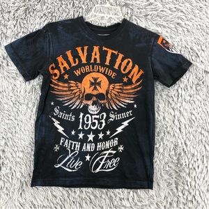 Raw State Tshirt Mens Small Salvation Skull Cross Wing Star Black Shirt
